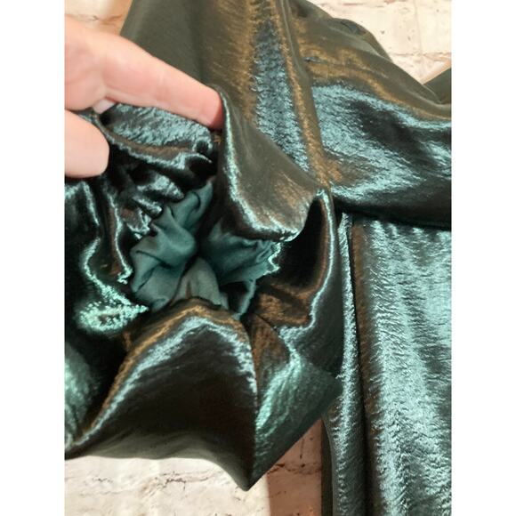She + Sky Milkmaid Dress Womens Medium Forest Green Satin Dark Romantic Cutout - Picture 3 of 16